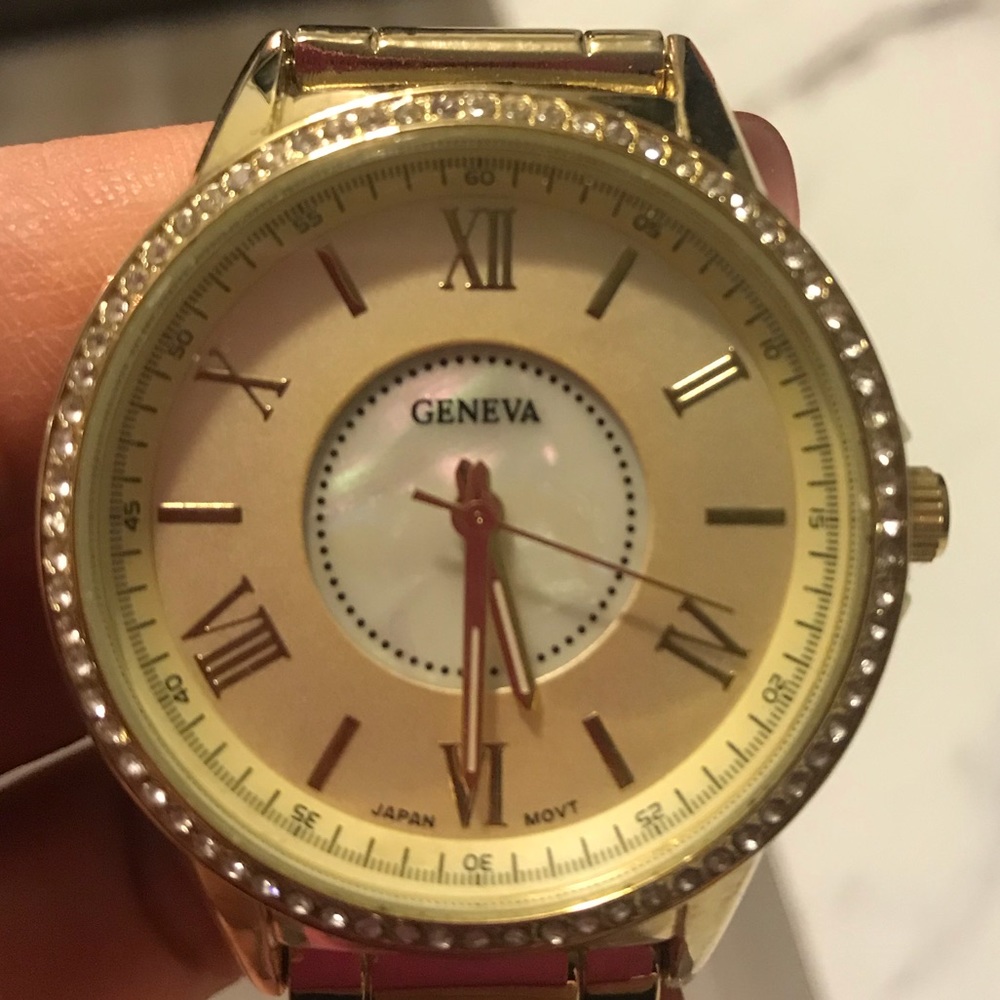 Geneva gold colored watch with diamonds (faux)